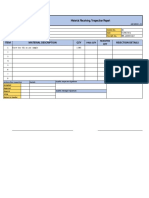Material Receiving / Inspection Report: Item QTY Material Description Rejection Details