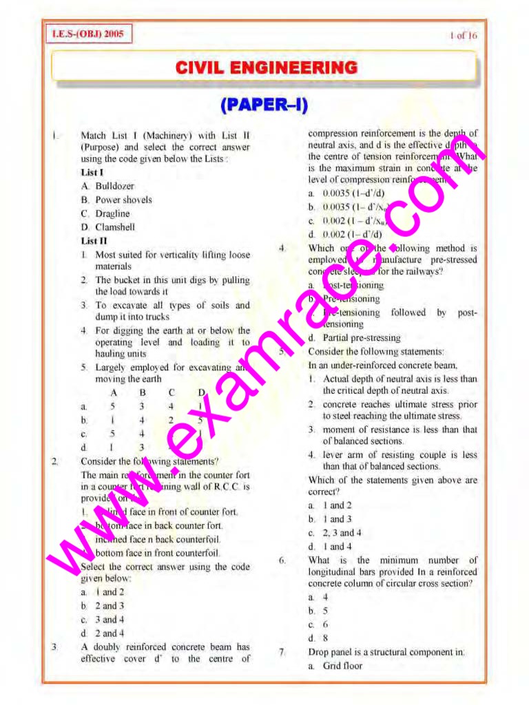 Civil Engineering IES Exam Paper Analysis | PDF | Continuum Mechanics ...