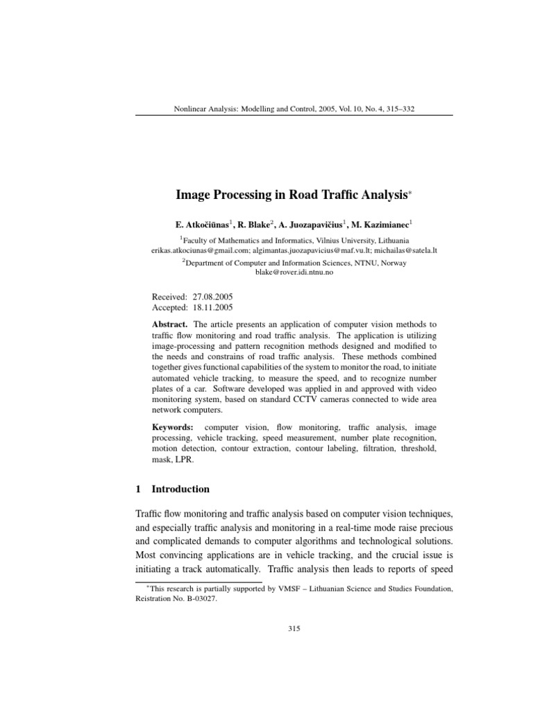 Image Processing for Traffic Analysis | PDF | Computers