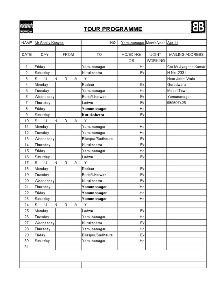 Shally Tour Programme Apr.11 | PDF | Sports