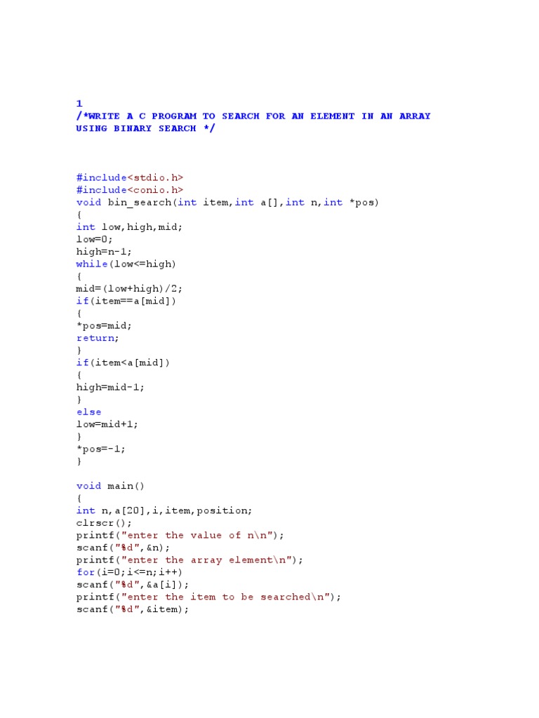 1 / Write A C Program To Search For An Element in An Array Using Binary ...