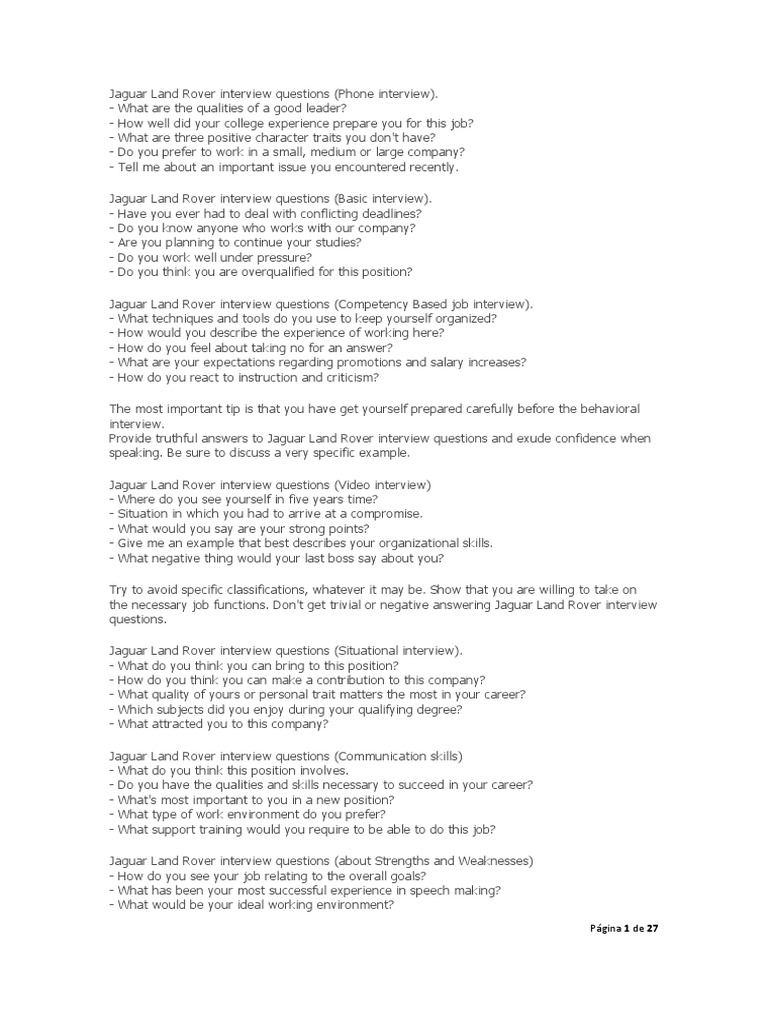 Jaguar Land Rover Interview Guide | PDF | Job Interview | Interview