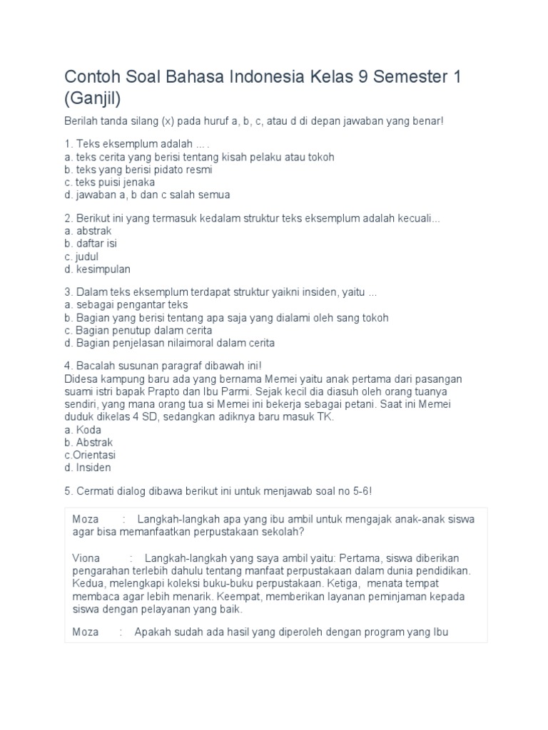 Contoh Soal Bahasa Indonesia Kelas 9 | PDF | Seni & Disiplin Bahasa