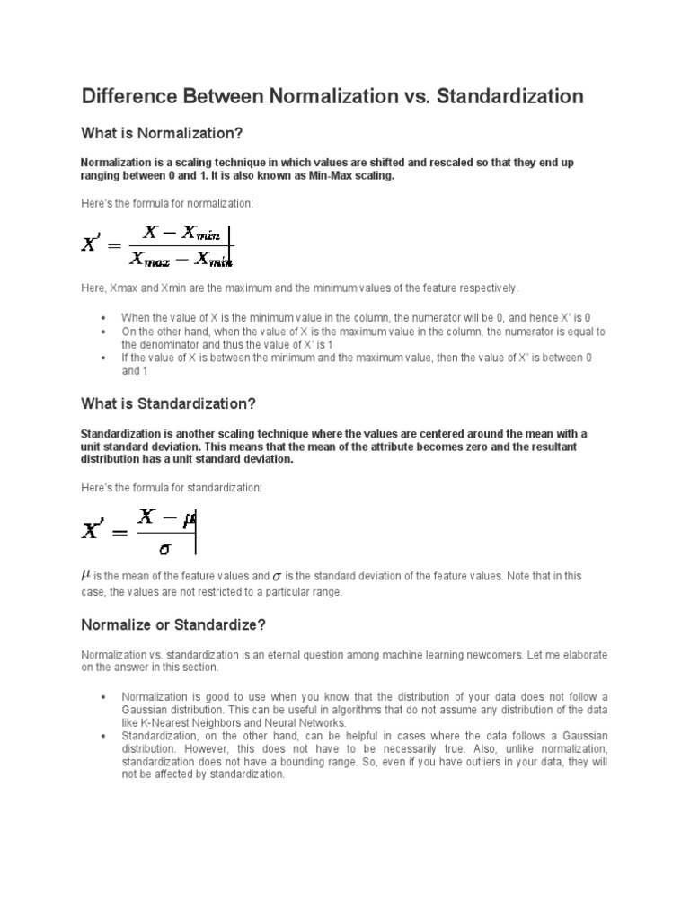 Difference Between Normalization vs. Standardization PDF