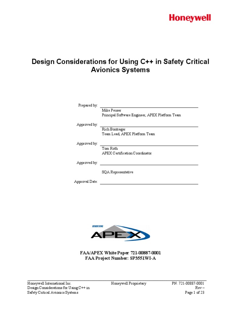 Design Considerations For Using C++ in Safety Critical Avionics Systems ...