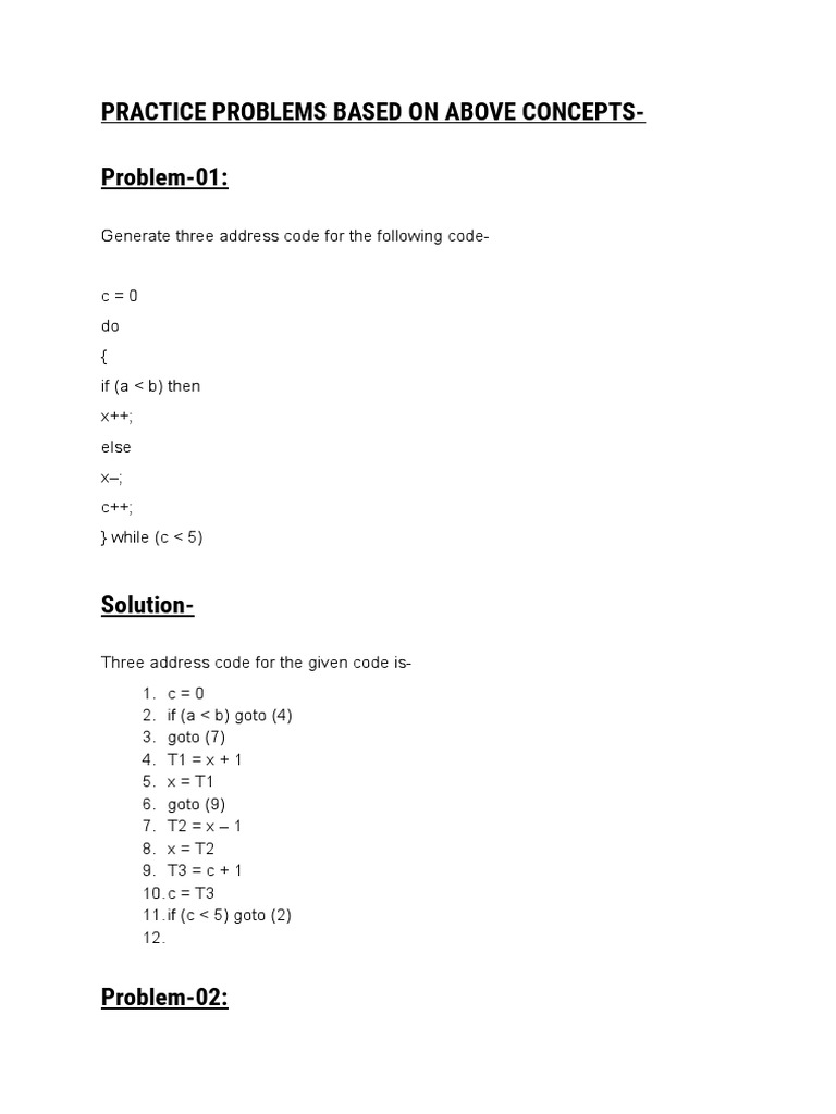 Three Address Code Generation Practice | PDF | Subroutine | Computer ...