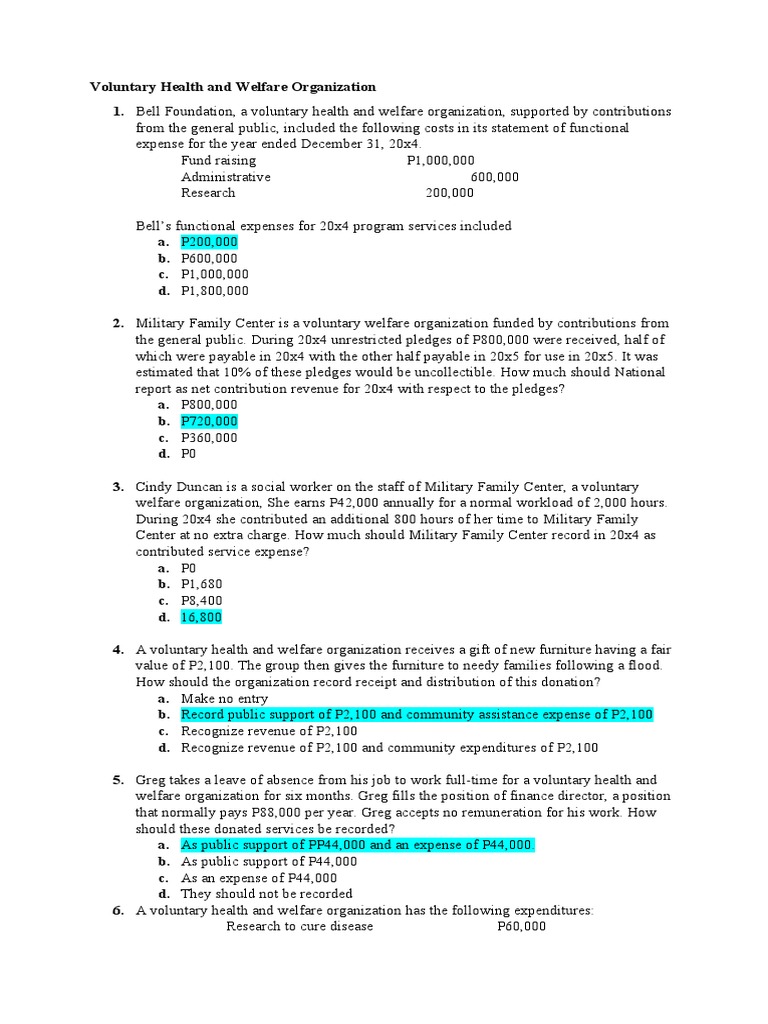 NPO Quiz on Health and Welfare Organizations | PDF | Welfare | Economies