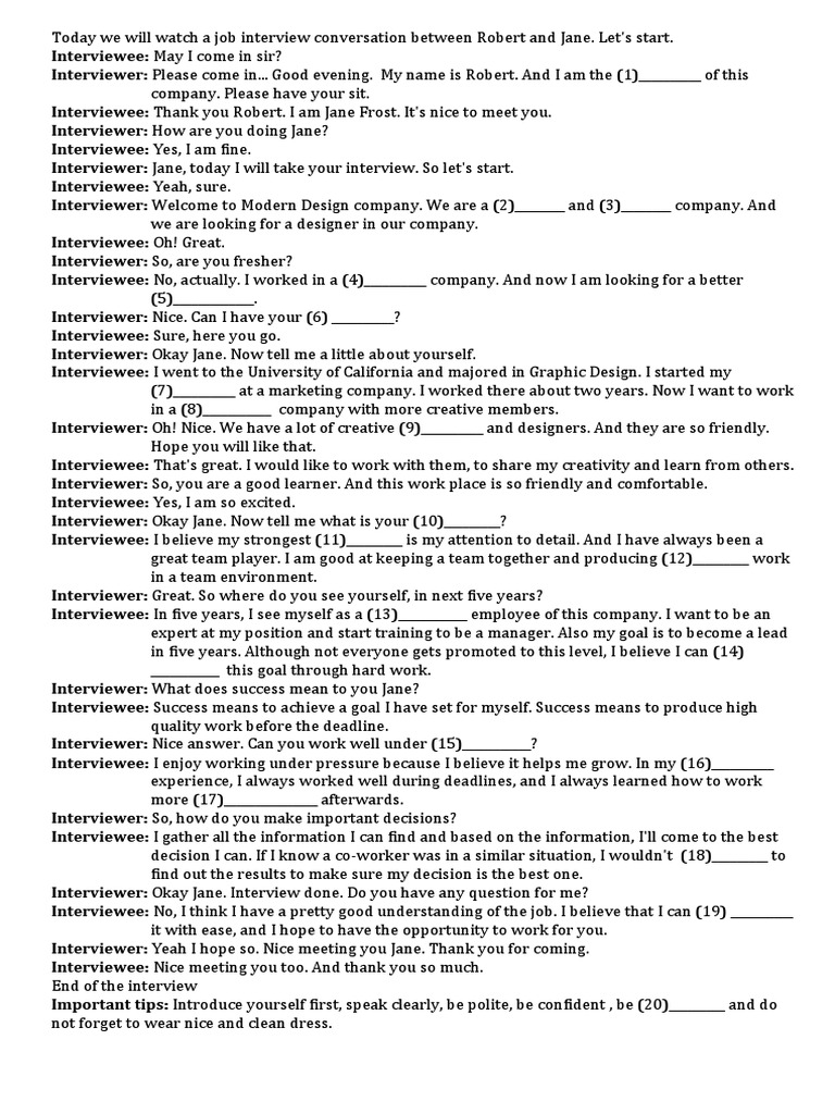 Job Interview Conversation Tips | PDF | Interview | Cognition