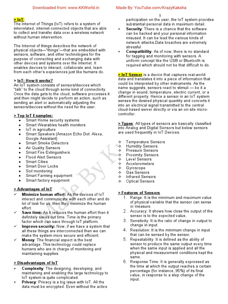 Internet Of Things Notes B Tech Aktu By Krazy Kaksha Kulbhushan Pdf Internet Of Things Sensor