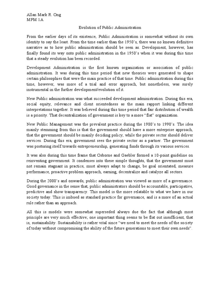 Evolution of Public Administration | PDF | Governance | Sustainability