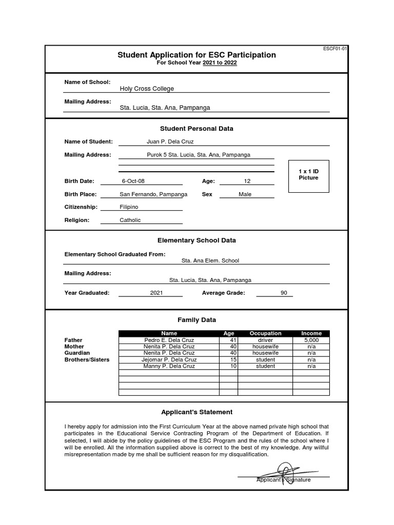 Sample ESC Application Form | PDF