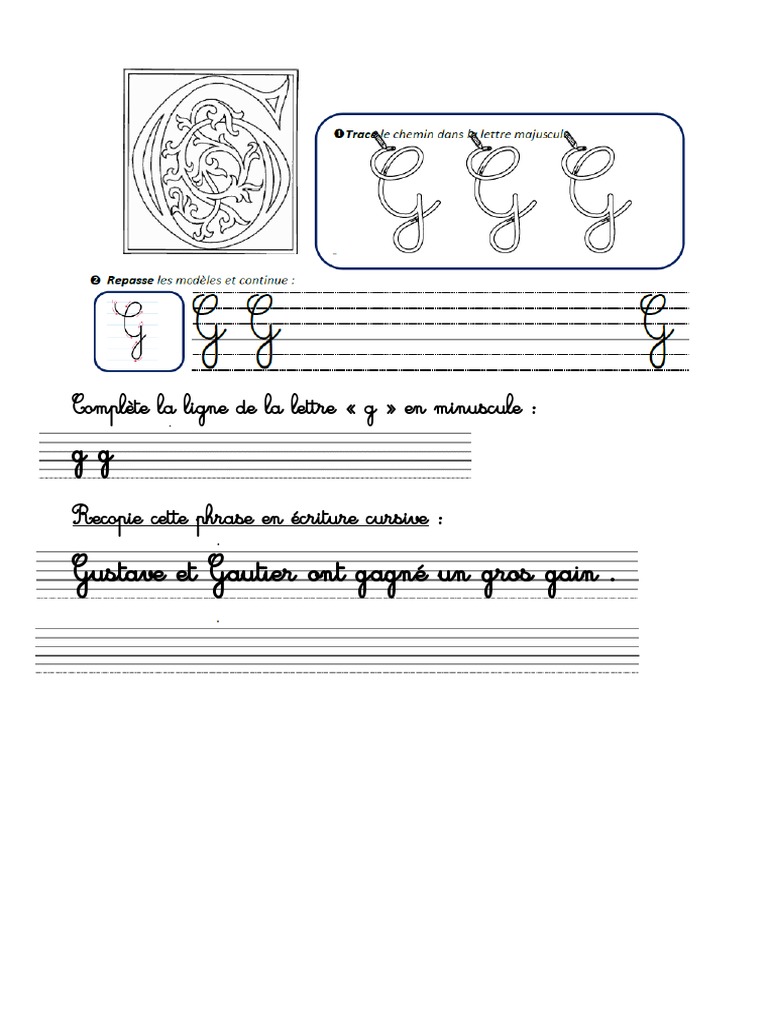 Exercices d'écriture cursive : g et h | PDF, image size:768x1024