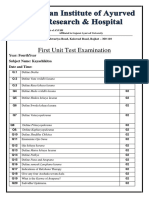 First Unit Test Examination: Year: Fourthyear Subject Name: Kayachikitsa Date and Time