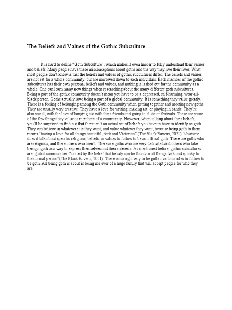 The Beliefs and Values of The Gothic Subculture PDF Value (Ethics)