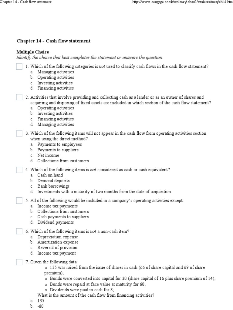 Cash Flow Statement Questions And Answers Doc