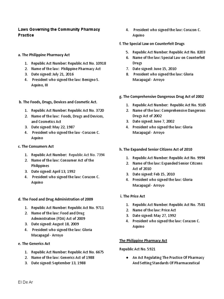 Laws Governing The Community Pharmacy Practice | PDF | Food And Drug ...