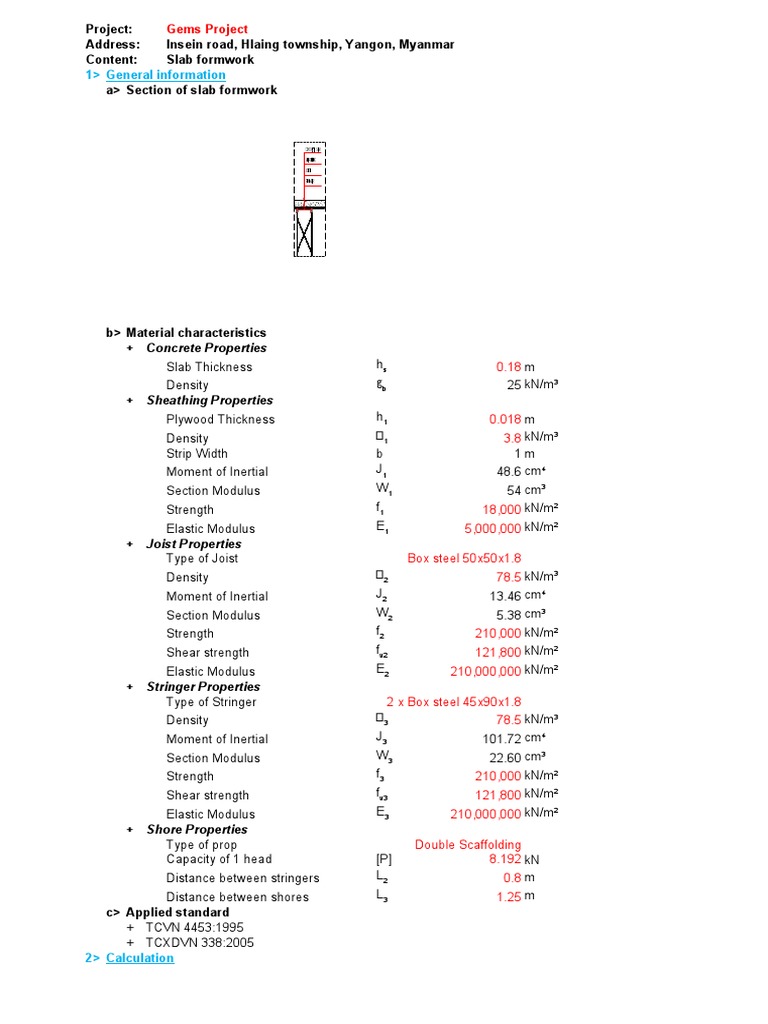 Slab Formwork Specifications 1.7m | PDF | Young's Modulus | Beam ...