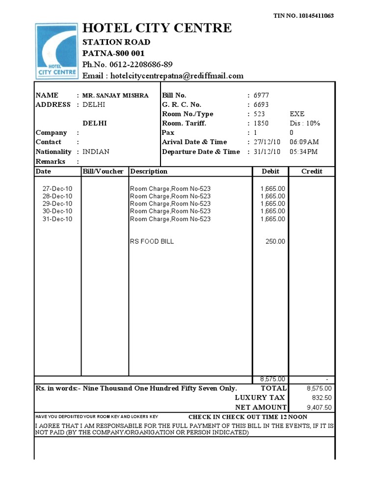 Room Bill Formet | PDF