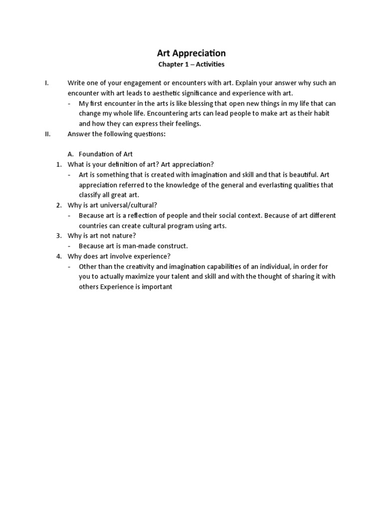 Art Appreciation Chapter 1 Activities PDF