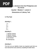 21st Century Literature From The Philippines and The World Quarter 1 Module 1: Lesson 2 Dimensions of Literary Text II. Pre-Test Activity 1