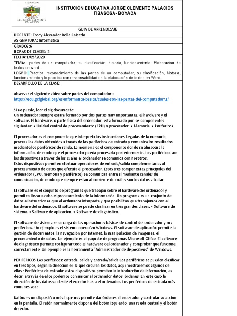 Guía de Aprendizaje: Informática 6 | PDF | Periférico | Hardware de la ...