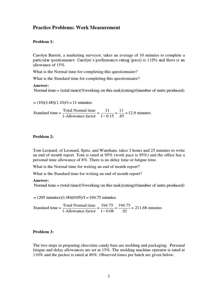 Work Measurement Practice Problems | PDF | Teaching Methods & Materials ...