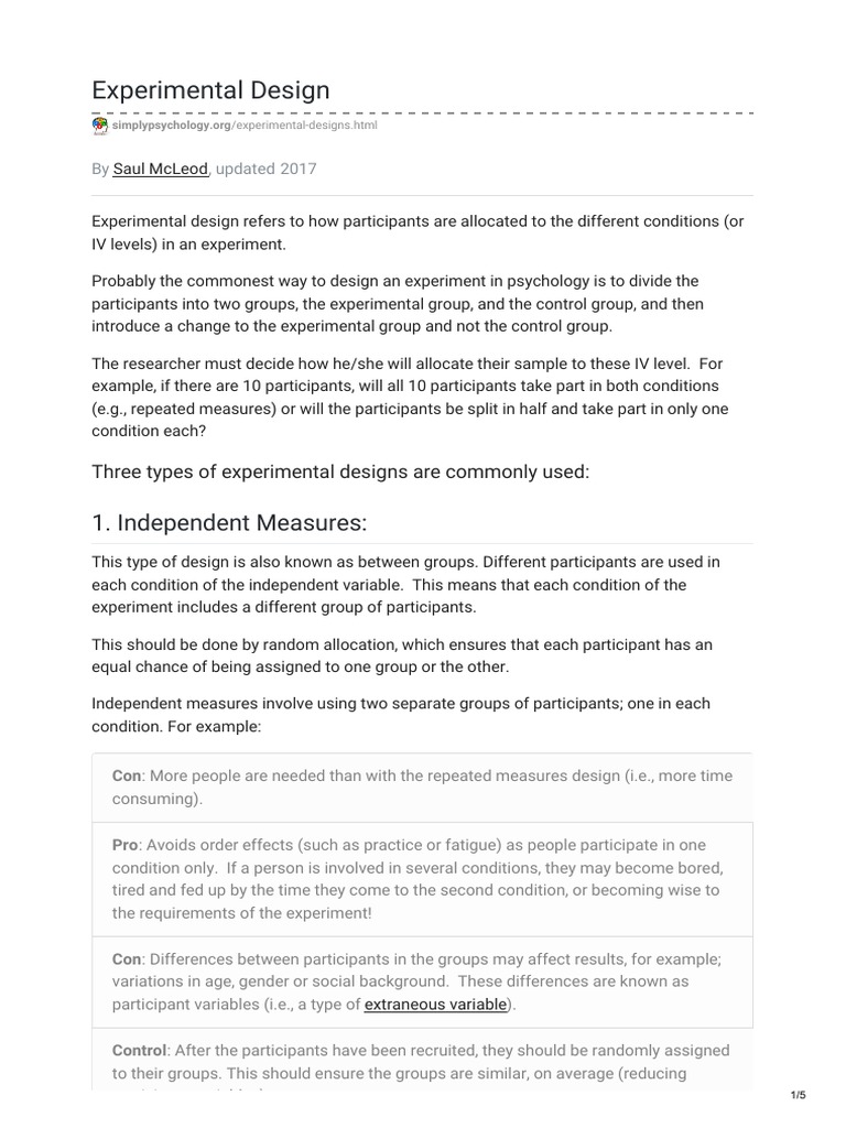 Independent Measures Design in Psychology | PDF | Experiment | Design ...