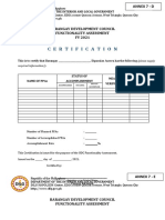 Certification: Barangay Development Council Functionality Assessment FY 2021