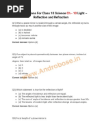 MCQ Questions For Class 10 Science CH - 10 Light - Reflection and Refraction