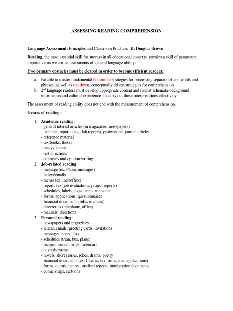 Assessing Reading Comprehension Skills | PDF | Reading Comprehension ...