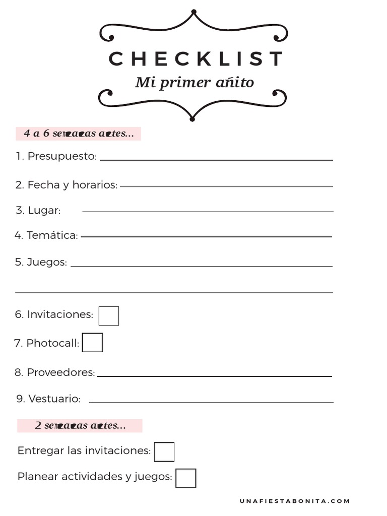 Lista De Verificación Para El Primer Cumpleaños Para Imprimir