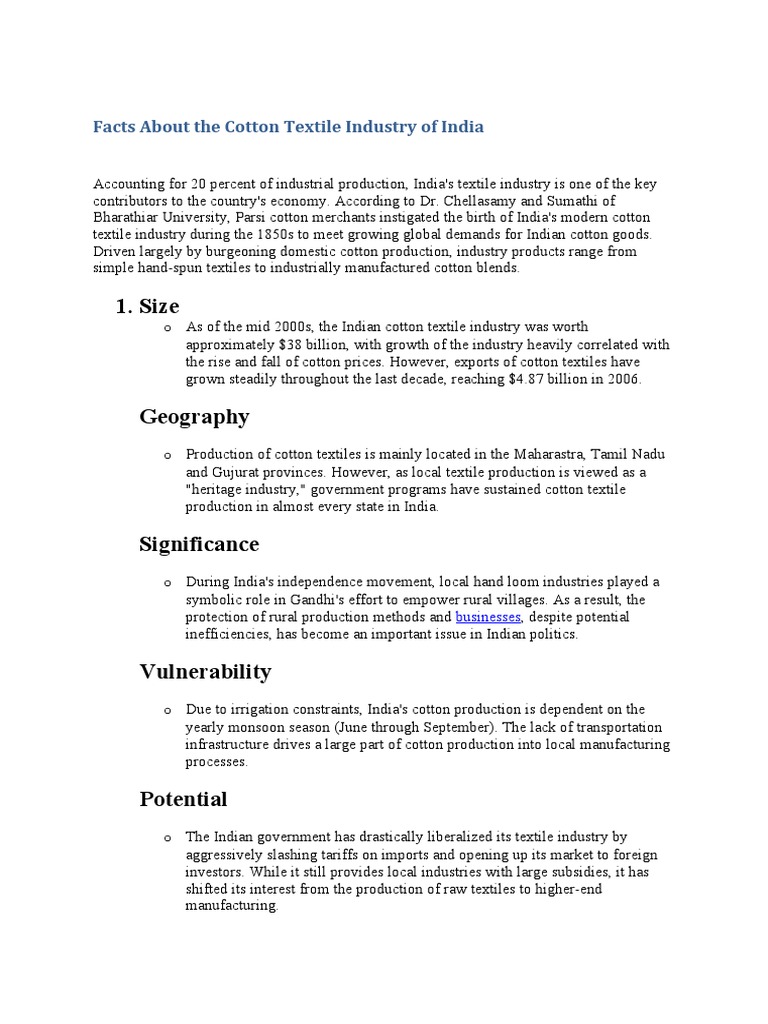 Overview of India's Cotton Textile Industry | PDF | Cotton | Textile ...
