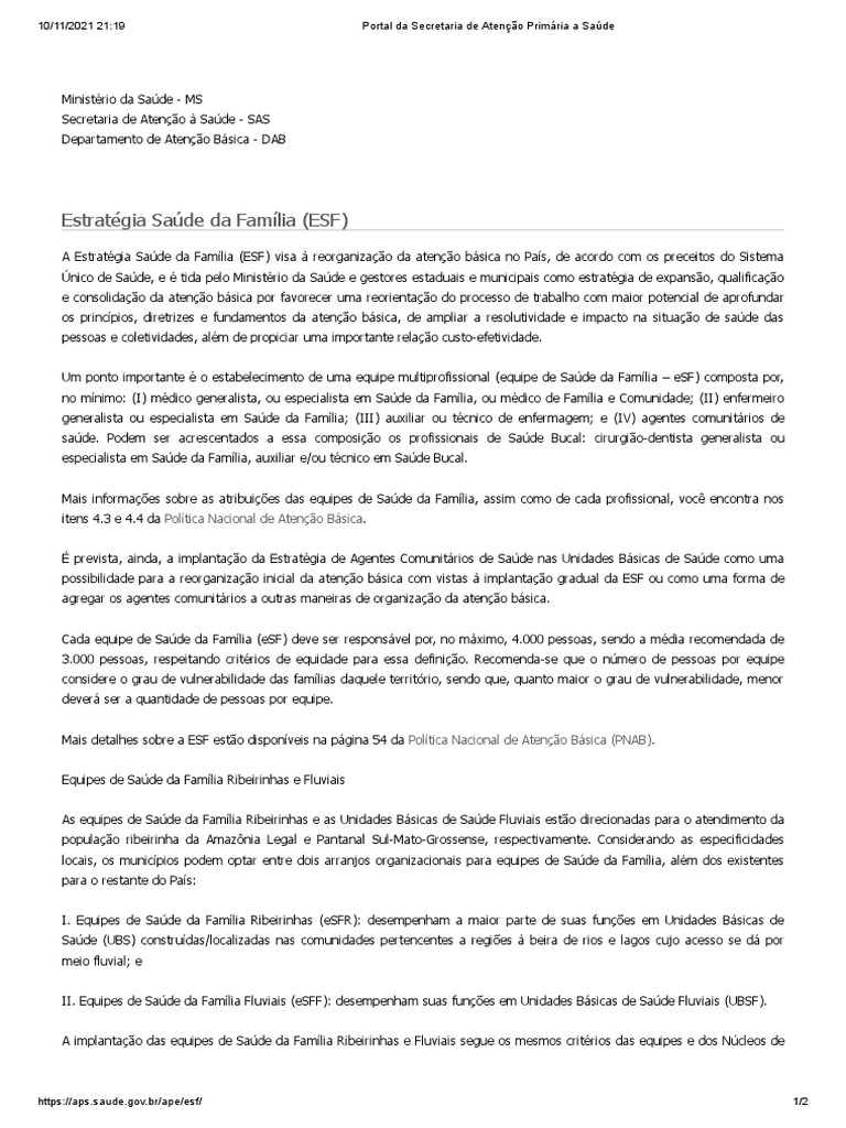 A Estratégia Saúde Da Família (ESF) | PDF | Enfermagem | Ciências da Saúde