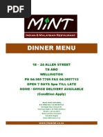 The Mint Dinner Menu