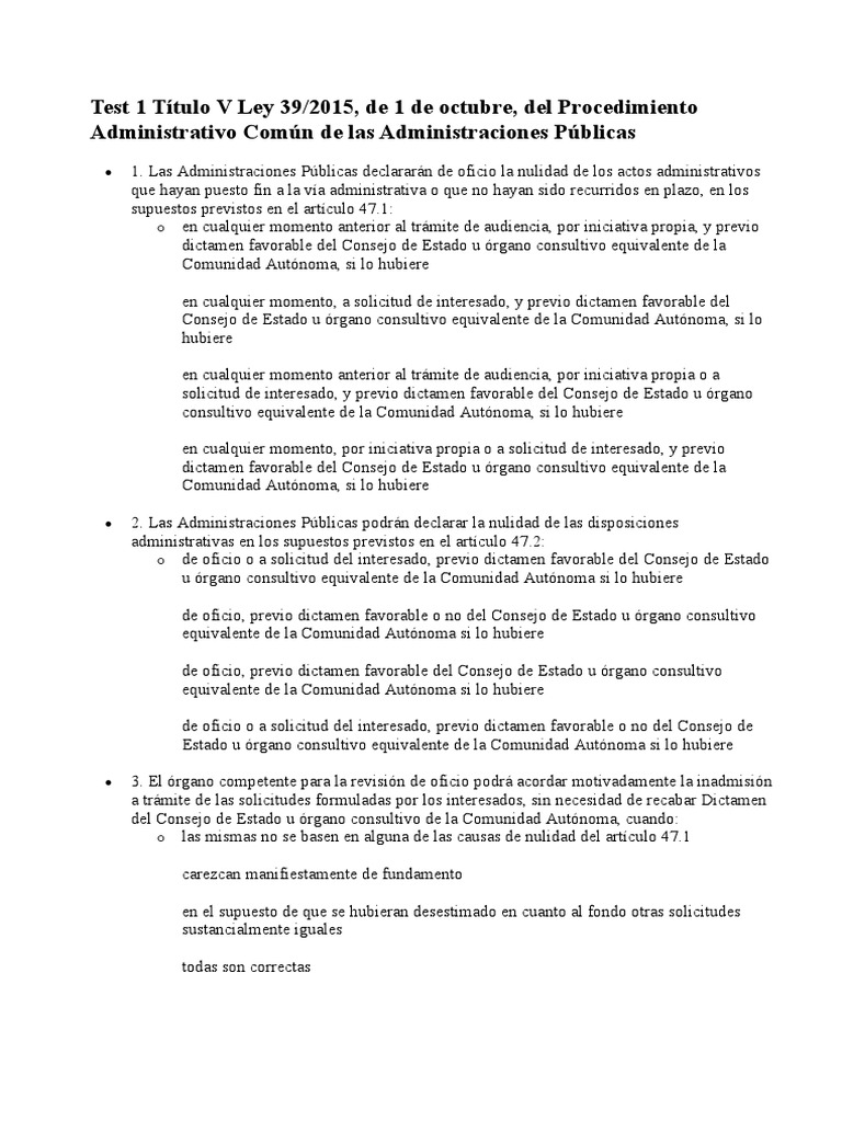 Test 1 Título V Ley 39 2015 PDF Gobierno Justicia