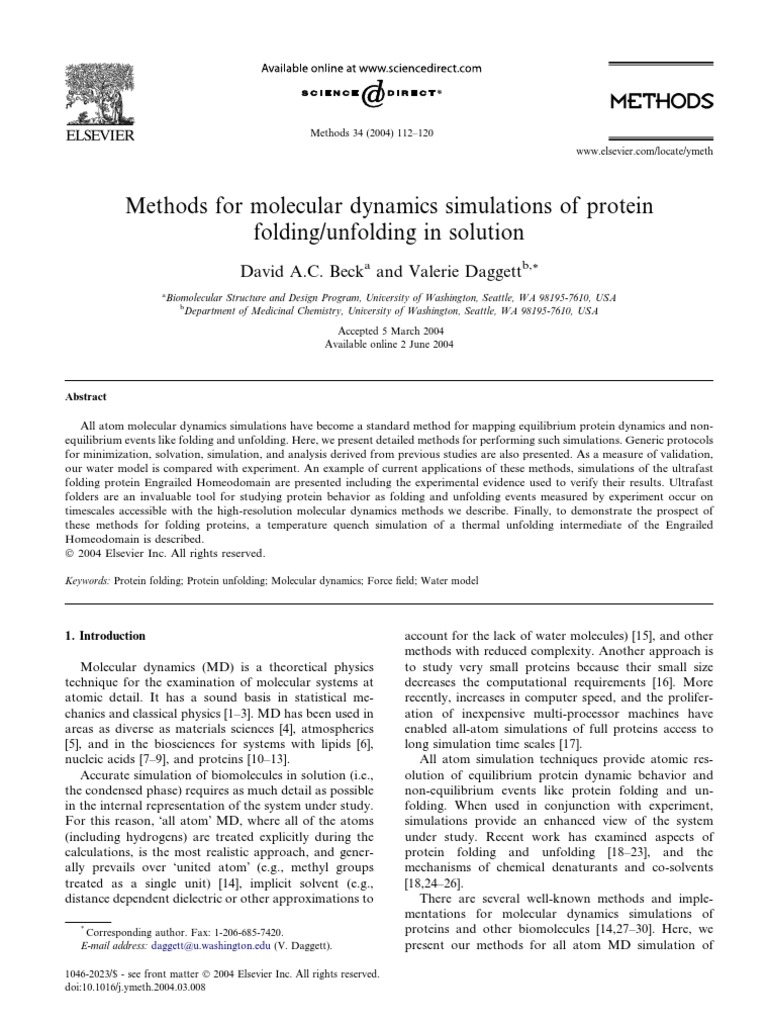Molecular Dynamics in Protein Folding | PDF | Protein Folding ...