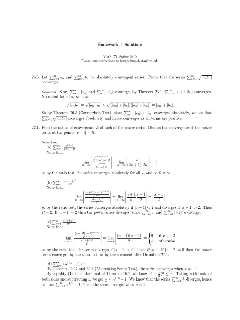 Math 171, Spring 2010 Please Send Corrections To Henrya@math - Stanford ...