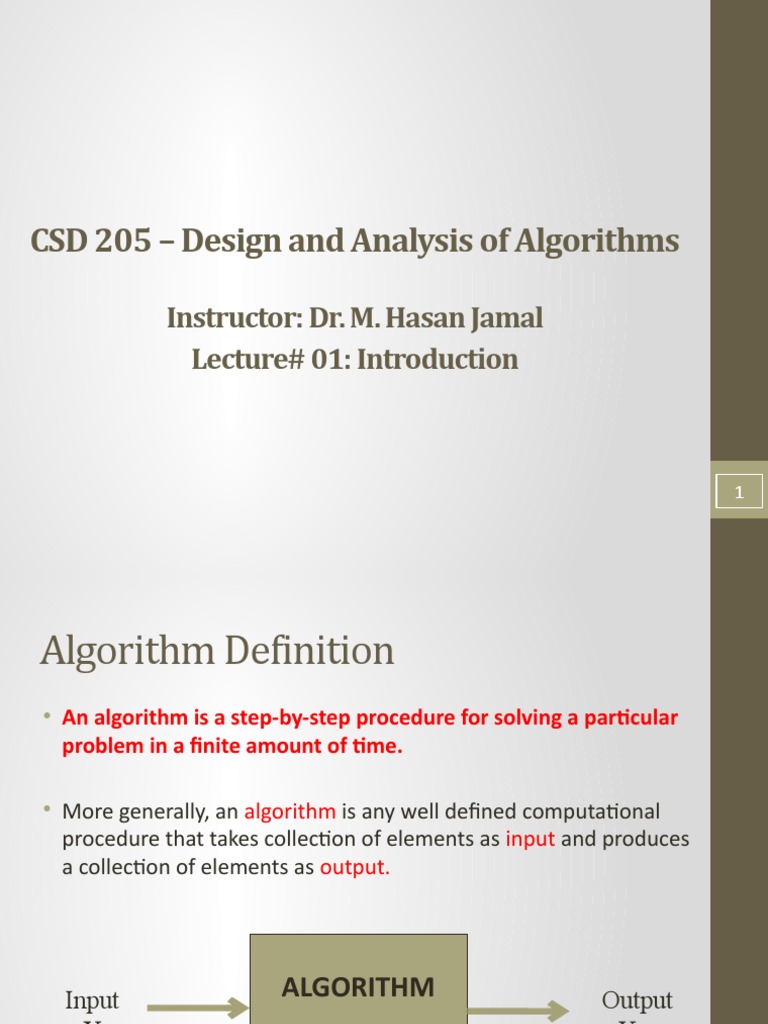 CSD 205 - Design and Analysis of Algorithms: Instructor: Dr. M. Hasan ...