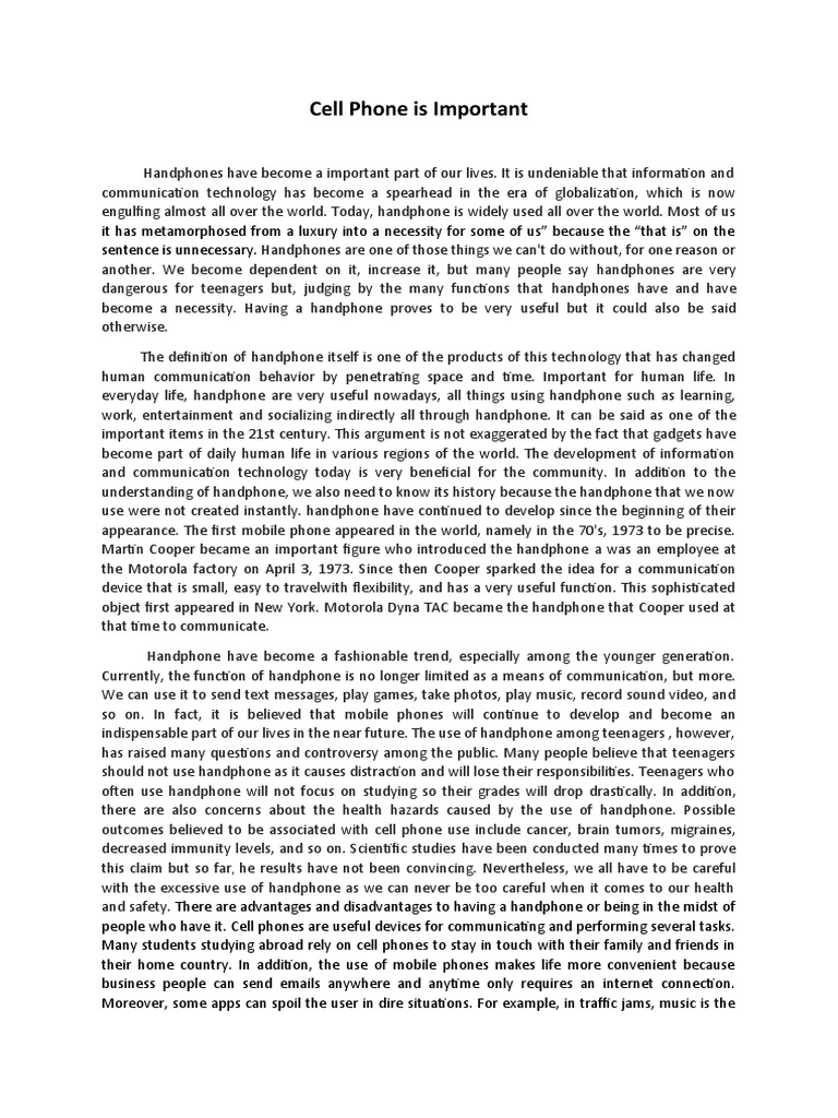 Cell Phone Is Important | PDF | Mobile Phones | Text Messaging