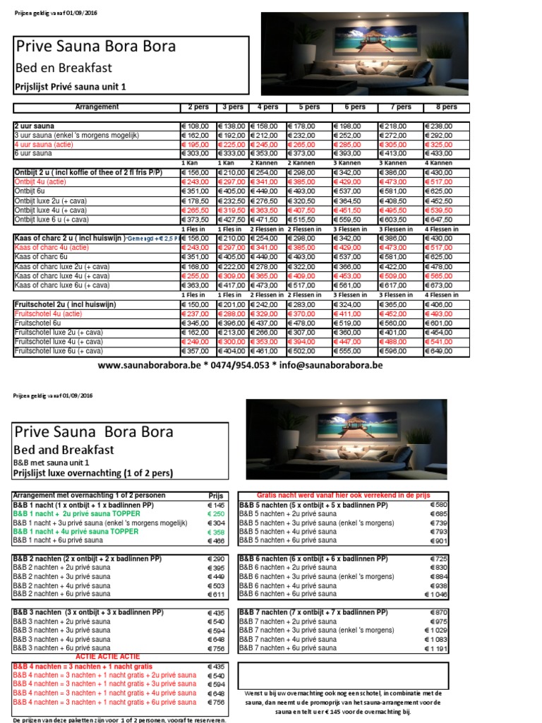 Prijslijst Bora Bora PDF