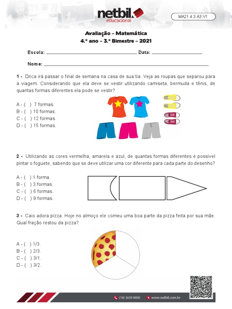 QUIZ DE MATEMÁTICA PARA 1° ANO E 2° ANO - (03) DIVERSOS DESCRITORES