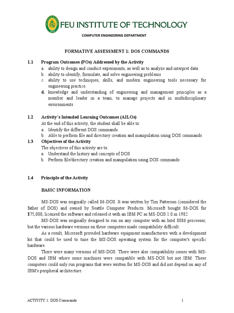 CPE0047L - (F1-FORMATIVE) - DOS Commands | PDF | Computer File ...