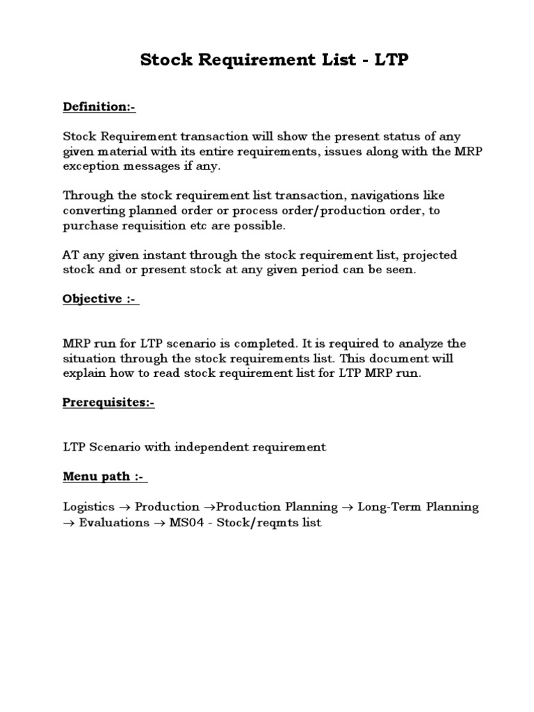 MS04-LTP Stock Requirements List | PDF