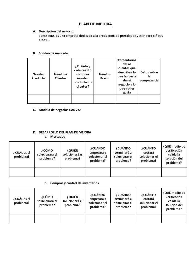 Plan de Mejora | PDF | Marketing | Ciencias económicas