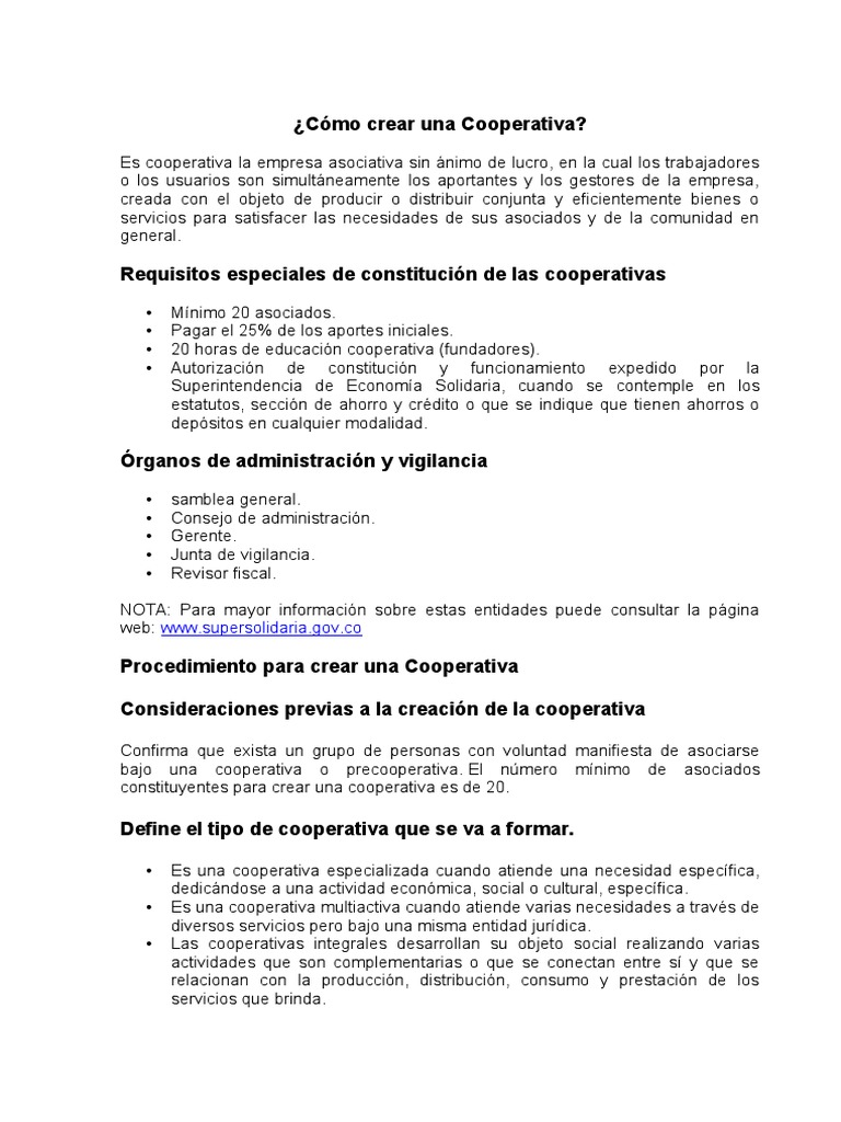 Cómo Crear Una Cooperativa | PDF | Cooperativa | Economias