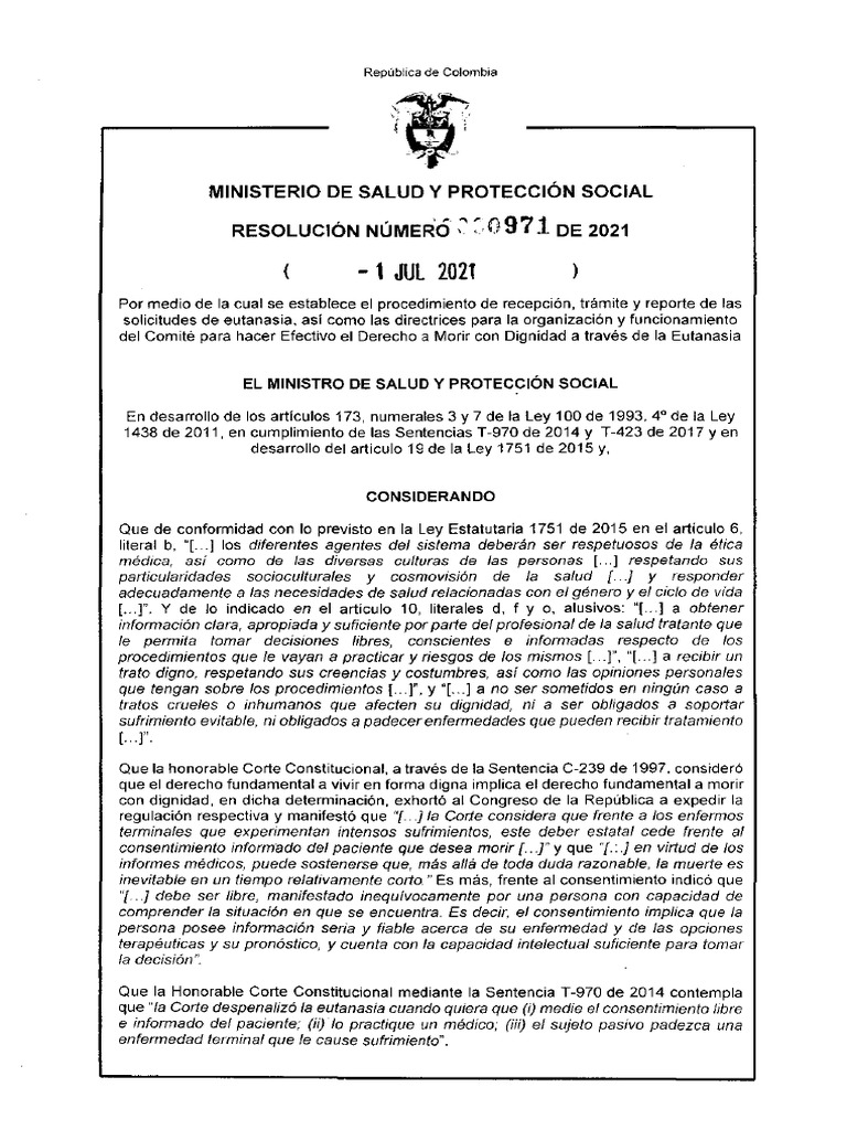 Resolucion 971 De 2021 Pdf Enfermedad Terminal Muerte