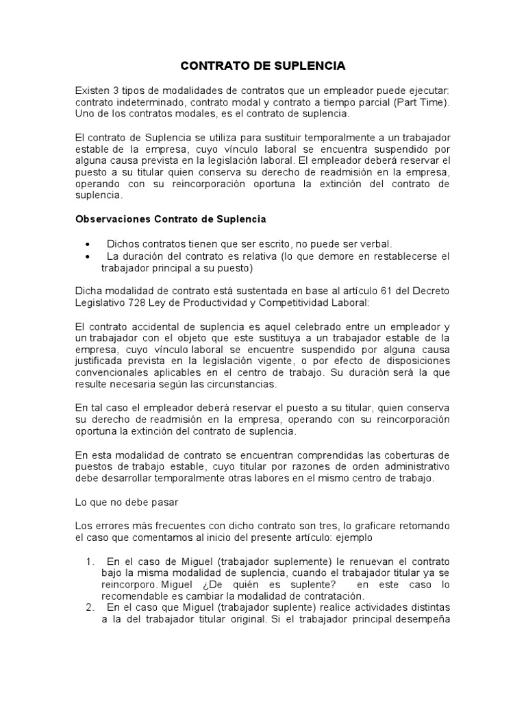 Contrato de Suplencia | PDF | Derecho laboral | Salario
