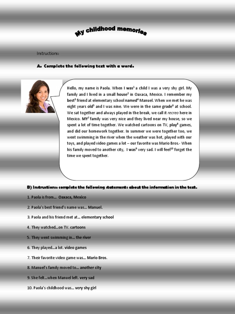 Instructions:: A. Complete The Following Text With A Word | PDF