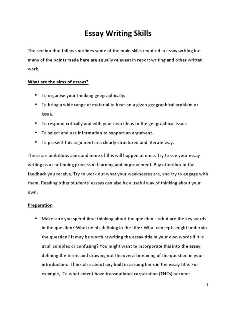 Essay Writing Skills | Essays | Argument