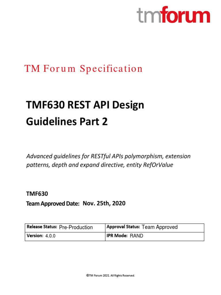 TMF630 REST API Design Guidelines Part 2 v4.0.0 | PDF | Data Model | Json